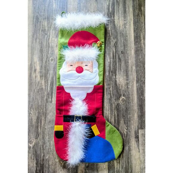 Large 30" Felt Faux-Fur Santa Christmas Stocking Holiday Bell Pouch - Picture 1 of 9